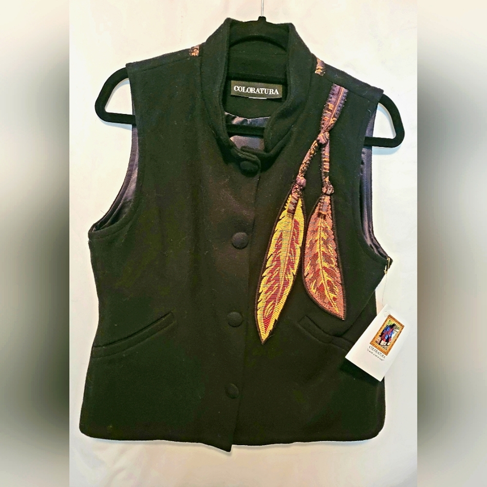 Embroidered Wool Western Vest-NWT-M